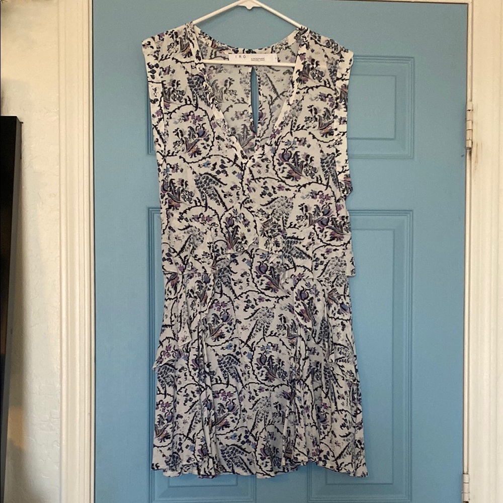 IRO White and Purple Floral Mini Dress